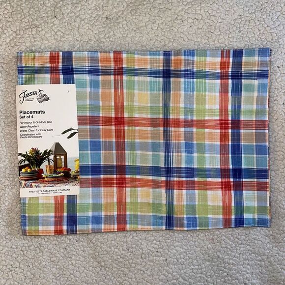 Fiesta Indoor Outdoor Placemat Set of 4 Colorful Rainbow Plaid NWT - Picture 1 of 4
